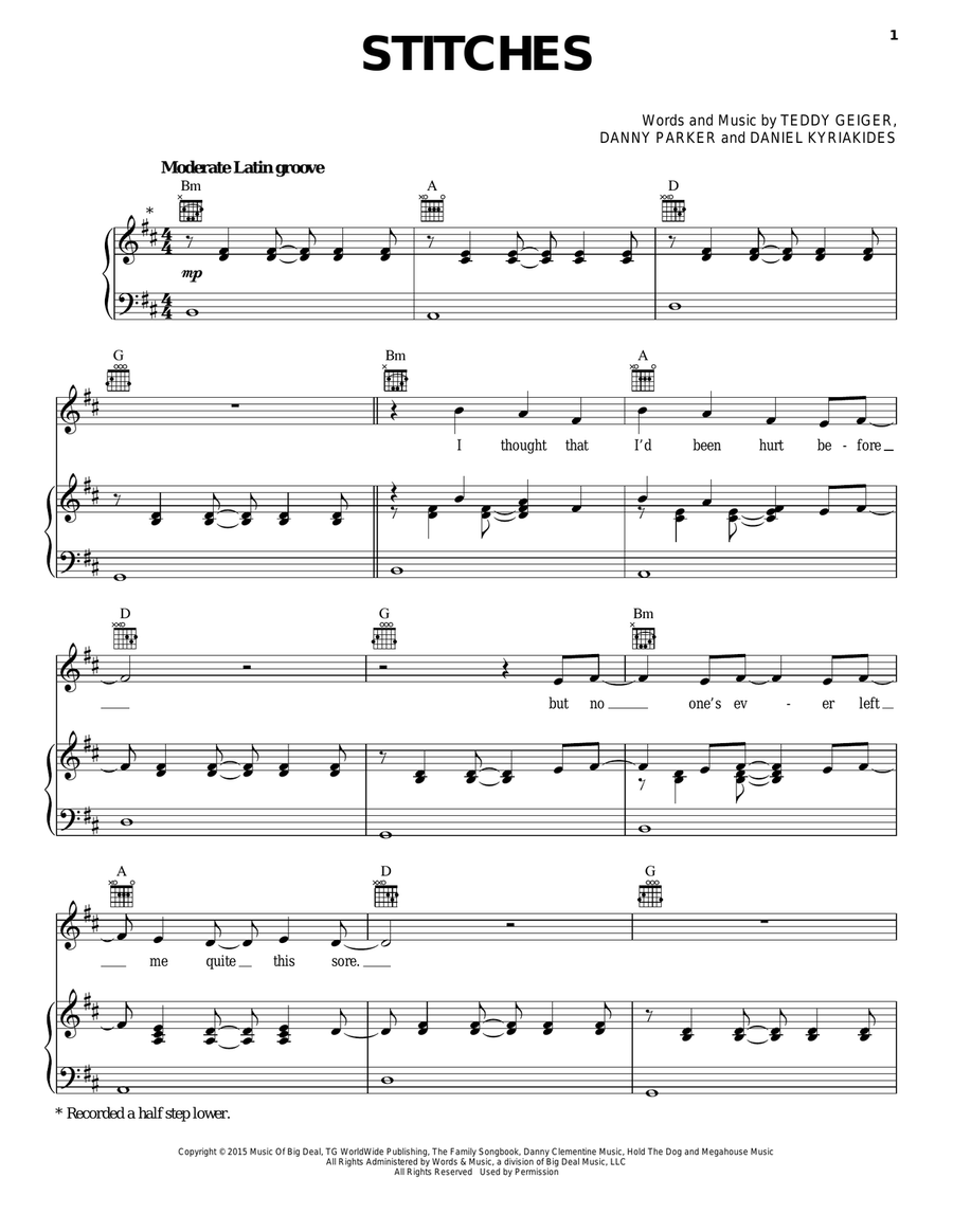 Stitches Piano, Vocal, Guitar scores gallery preview page 1