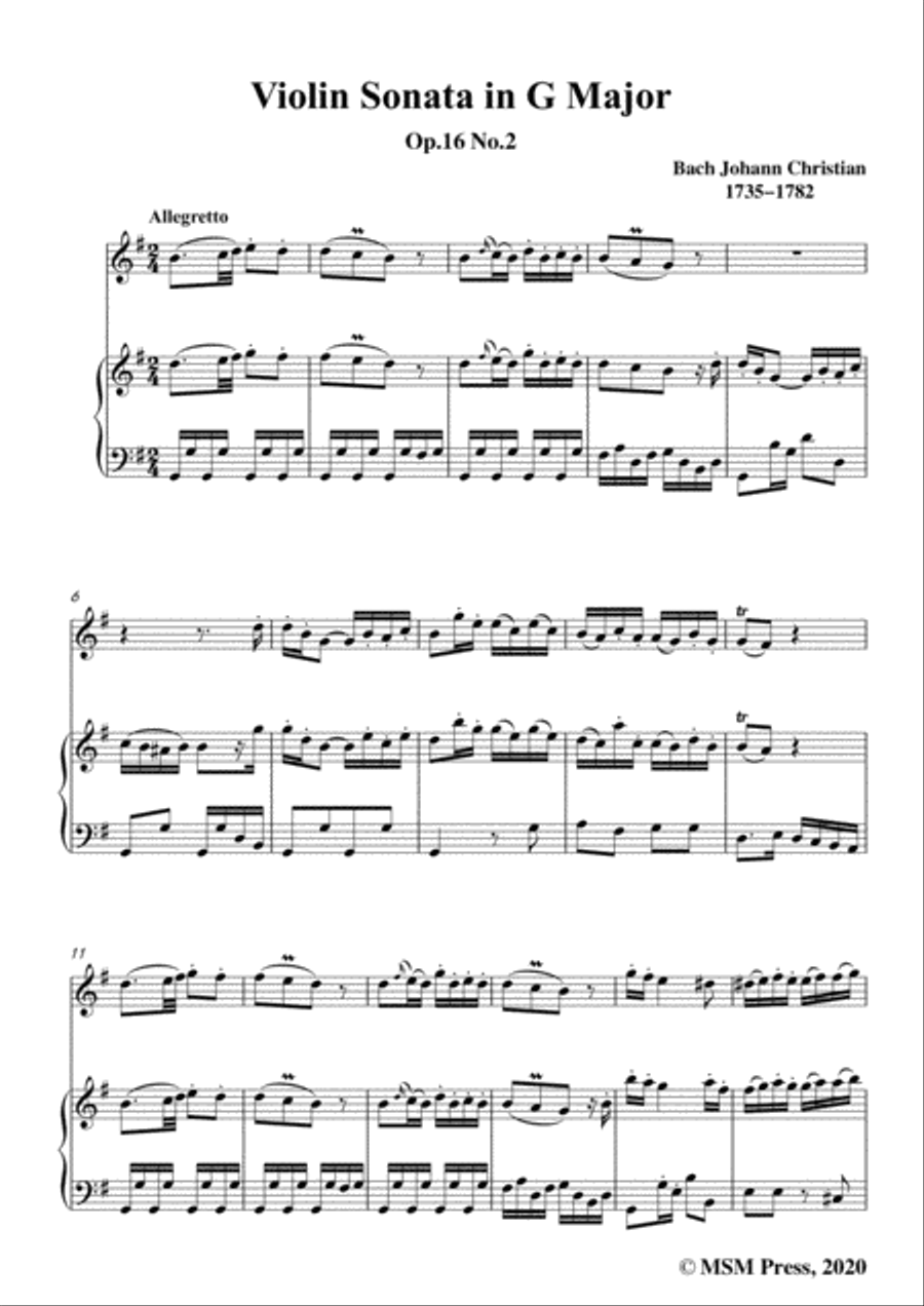 Bach,J.C.-Violin Sonata,in G Major,Op.16 No.2,for Violin and Piano Violin Solo scores gallery preview page 3