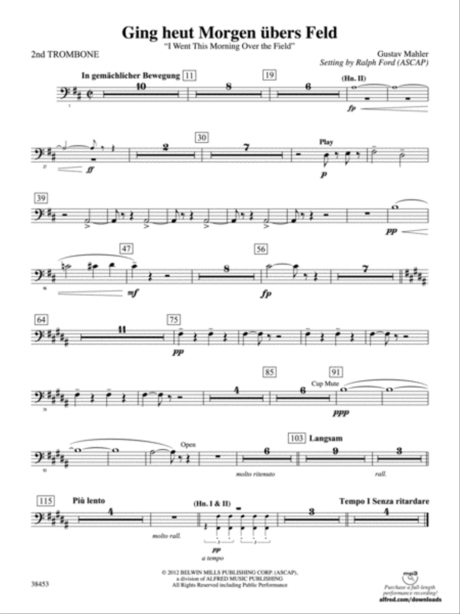 Ging heut Morgen übers Feld: 2nd Trombone Full Orchestra scores gallery preview page 1