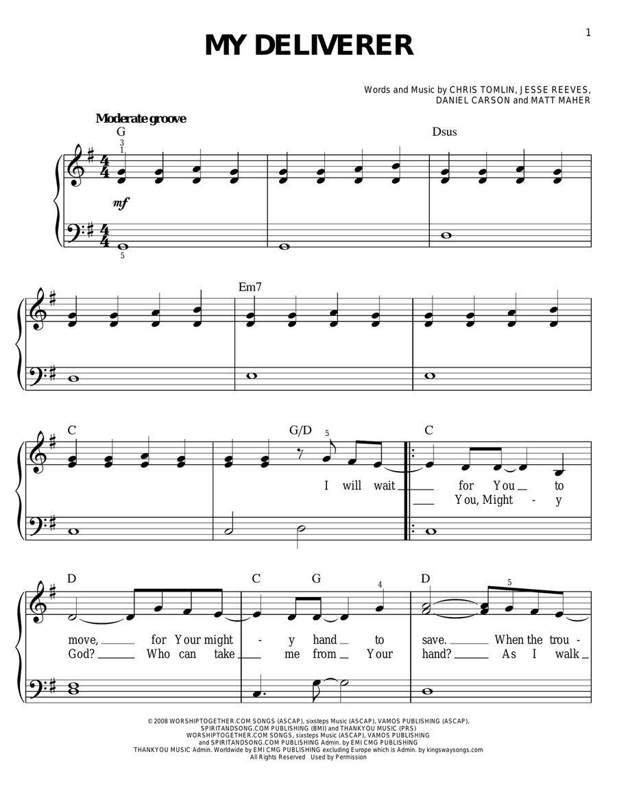My Deliverer Easy Piano scores gallery preview page 1