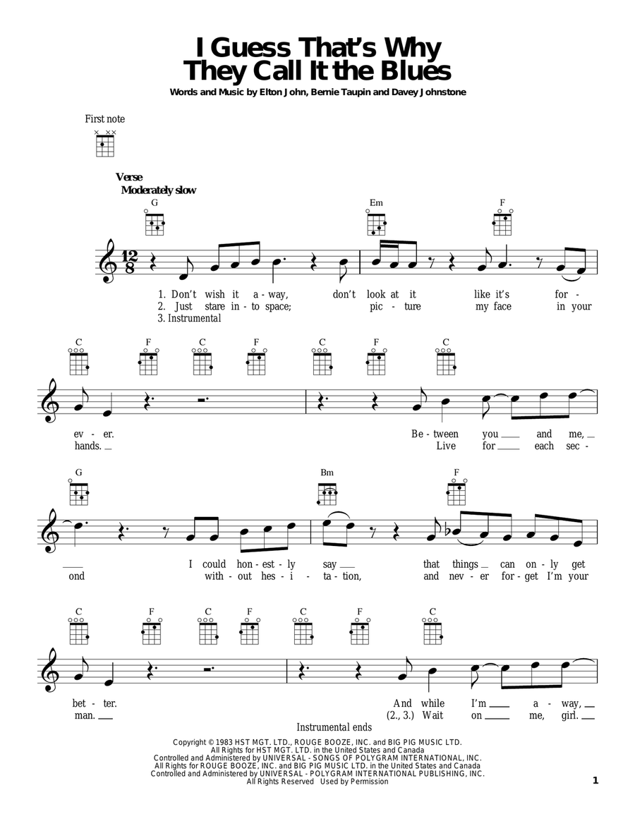 I Guess That's Why They Call It The Blues Ukulele scores gallery preview page 1