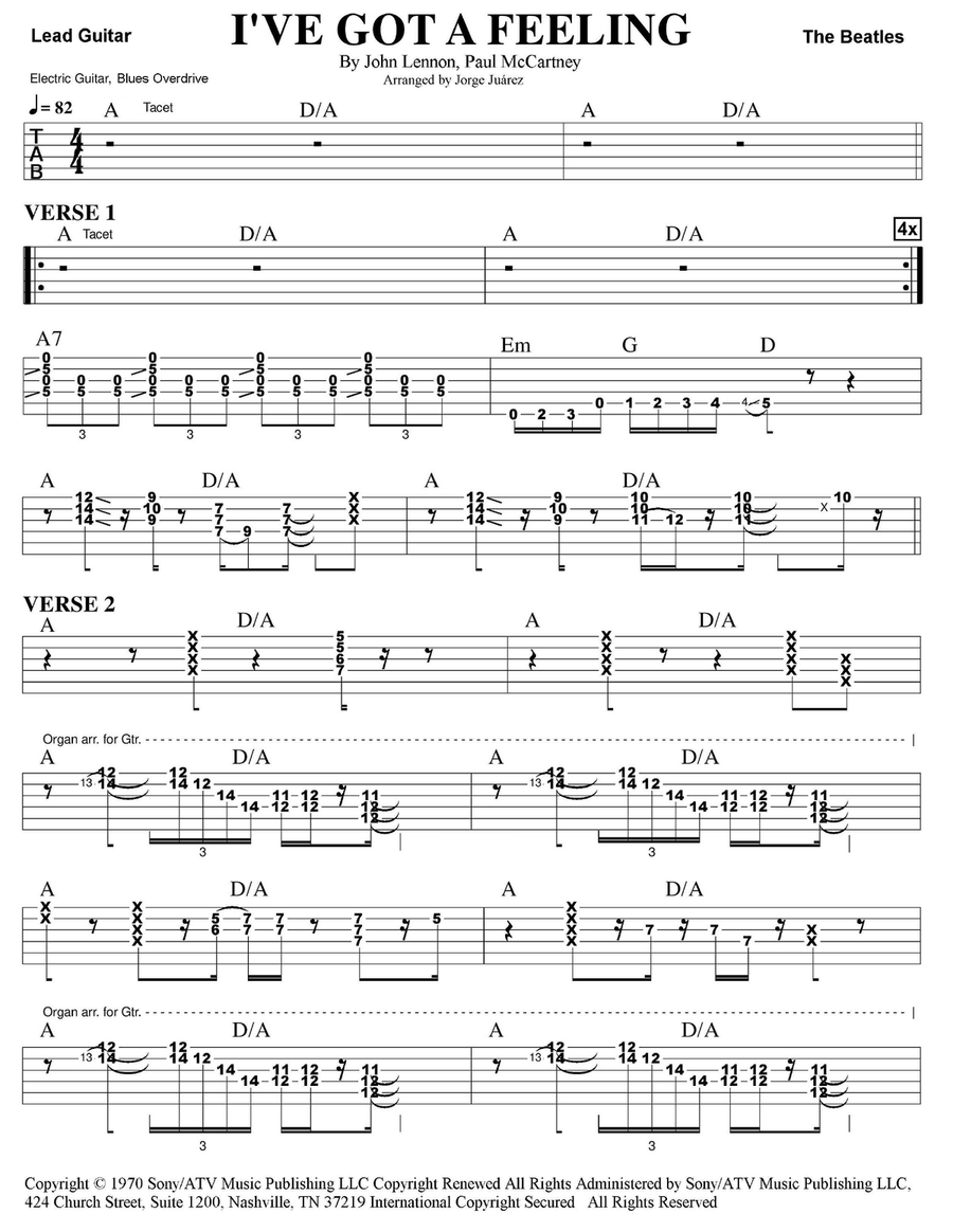 I've Got A Feeling Guitar Tablature scores gallery preview page 1