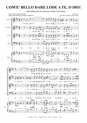 ADAGIO - Com'è bello dare lode a te, o Dio - Leclair - Arr. for SATB Choir and Organ