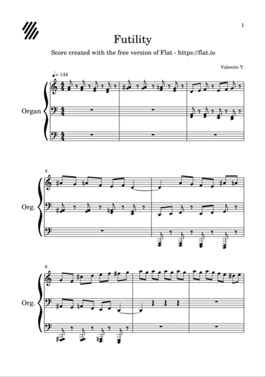 Futility: Quarantine Organ Solo scores gallery preview page 1