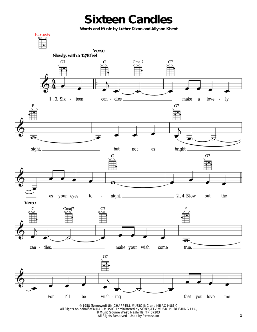 Sixteen Candles Ukulele scores gallery preview page 1