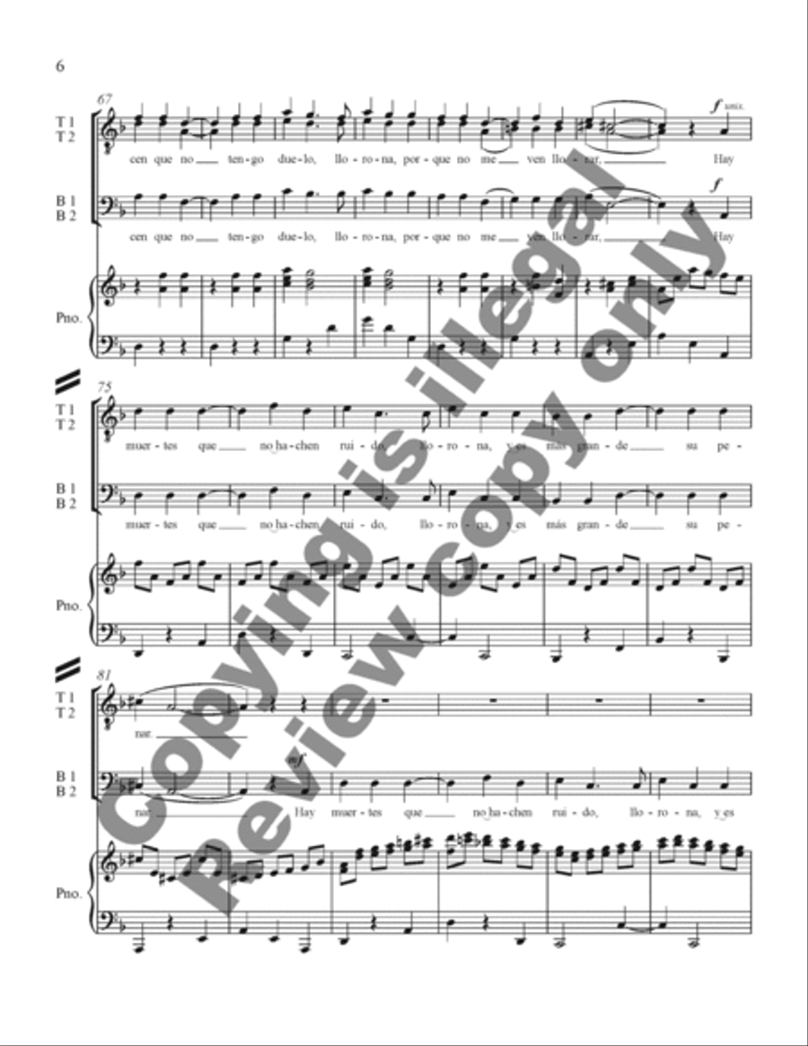 Three Mexican Folk Songs: 3. La Llorona TTBB scores gallery preview page 12