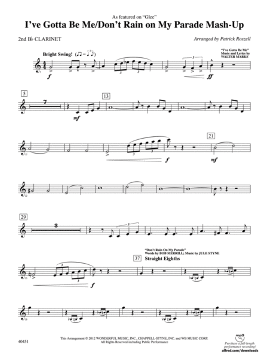 I’ve Gotta Be Me / Don’t Rain on My Parade Mash-Up: 2nd B-flat Clarinet Full Orchestra scores gallery preview page 1