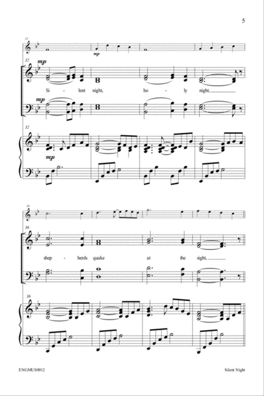 Silent Night - SATB with Piano, Optional Solo and C Instrument. 4-Part scores gallery preview page 5