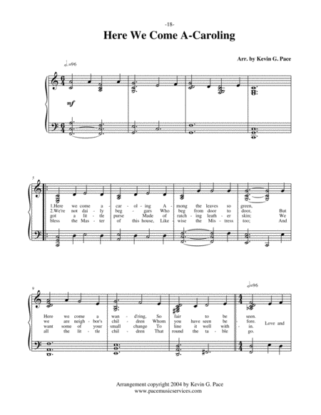 Here We Come A-Caroling - Piano solo, vocal solo or unison choir with piano accompaniment image number null