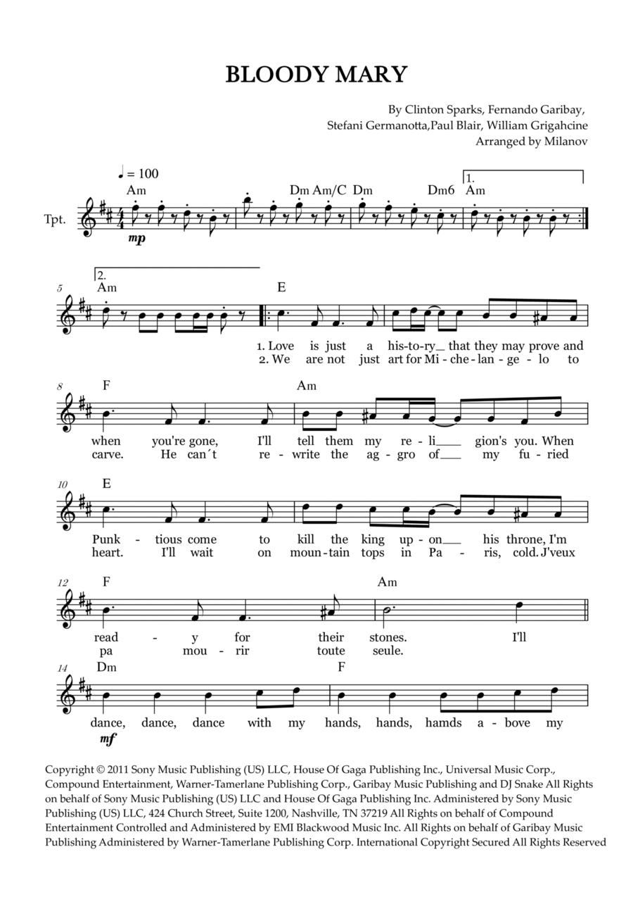 Bloody Mary Bloody Mary B-Flat Trumpet scores gallery preview page 1