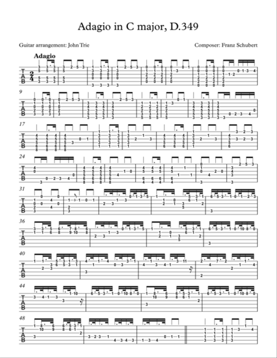 Adagio in C major, D.349 - tab Acoustic Guitar scores gallery preview page 1