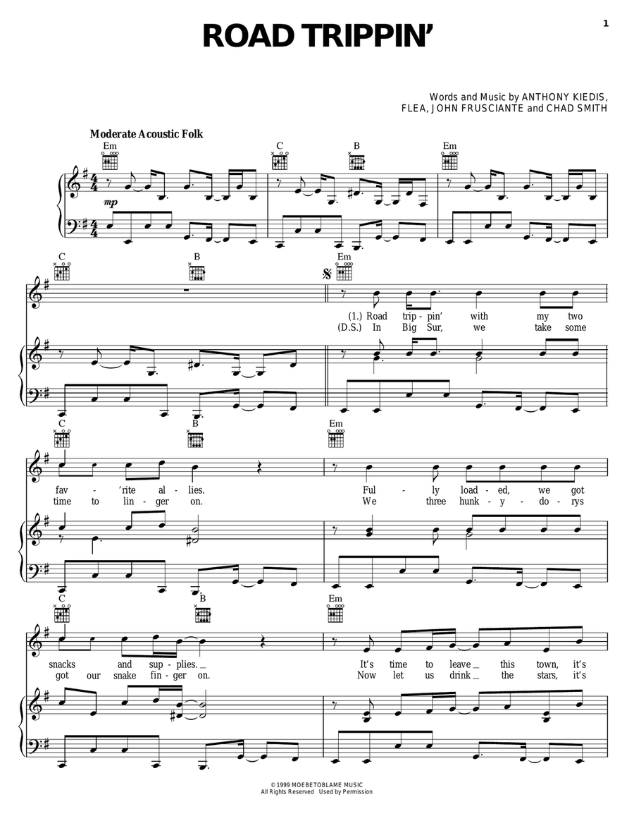 Road Trippin' Piano, Vocal, Guitar scores gallery preview page 1