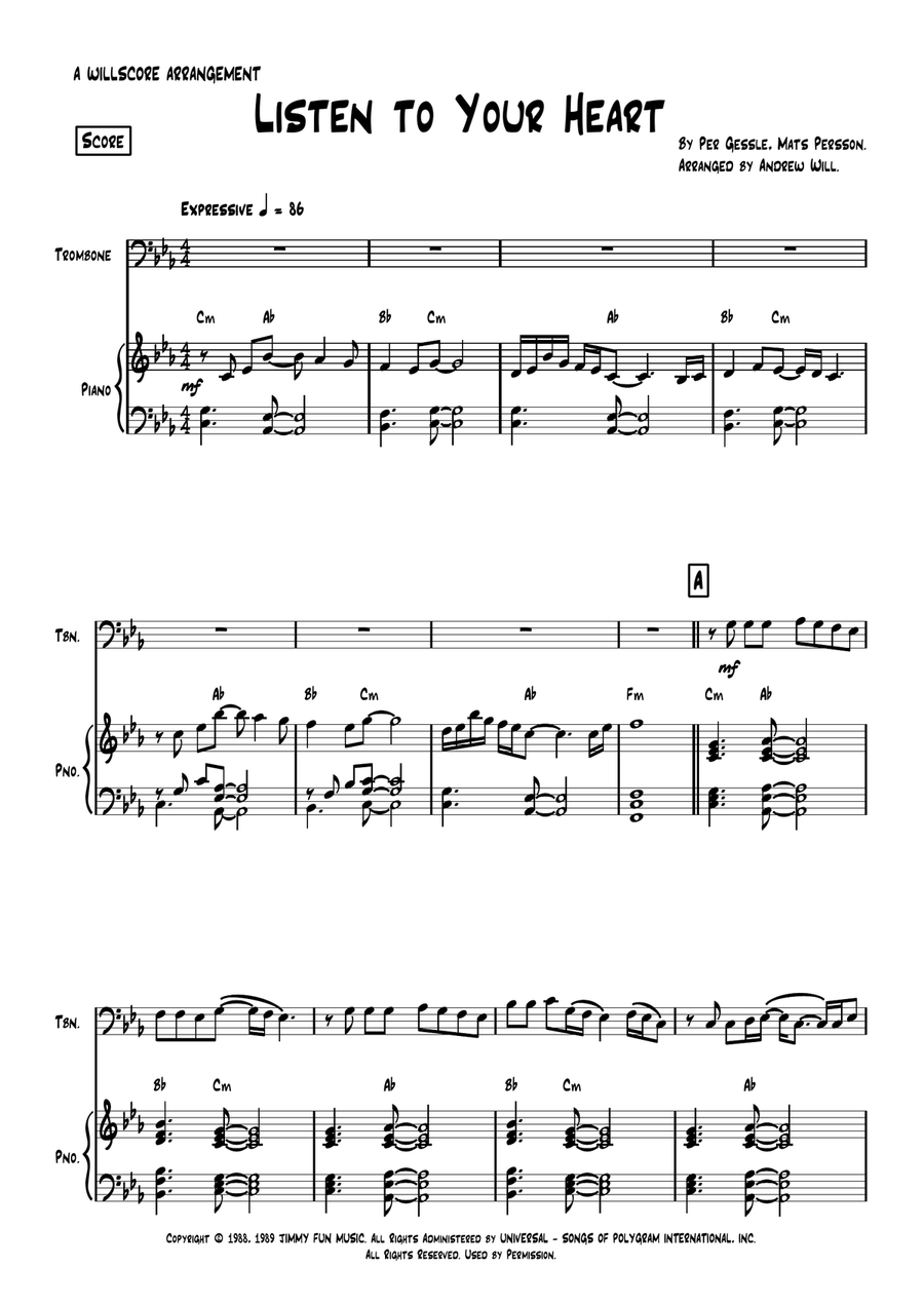 Listen To Your Heart Listen To Your Heart Piano scores gallery preview page 1