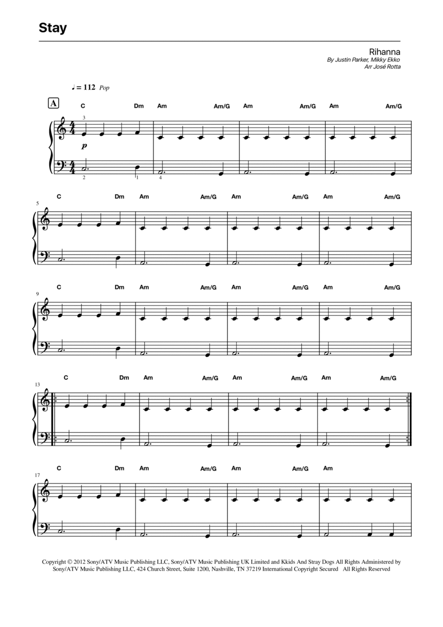 Stay Easy Piano scores gallery preview page 1