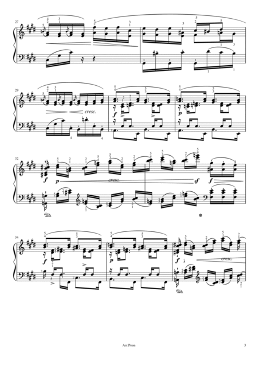 Chopin - Étude Op. 10 No. 3 in E major - Tristesse - Original With Fingered Piano Solo scores gallery preview page 3