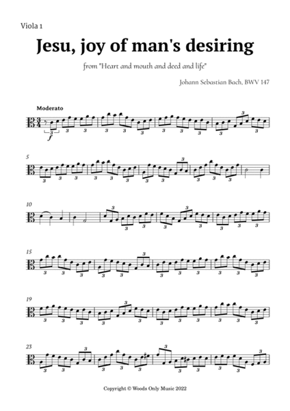 Jesu, joy of man's desiring by Bach for Viola Quartet image number null