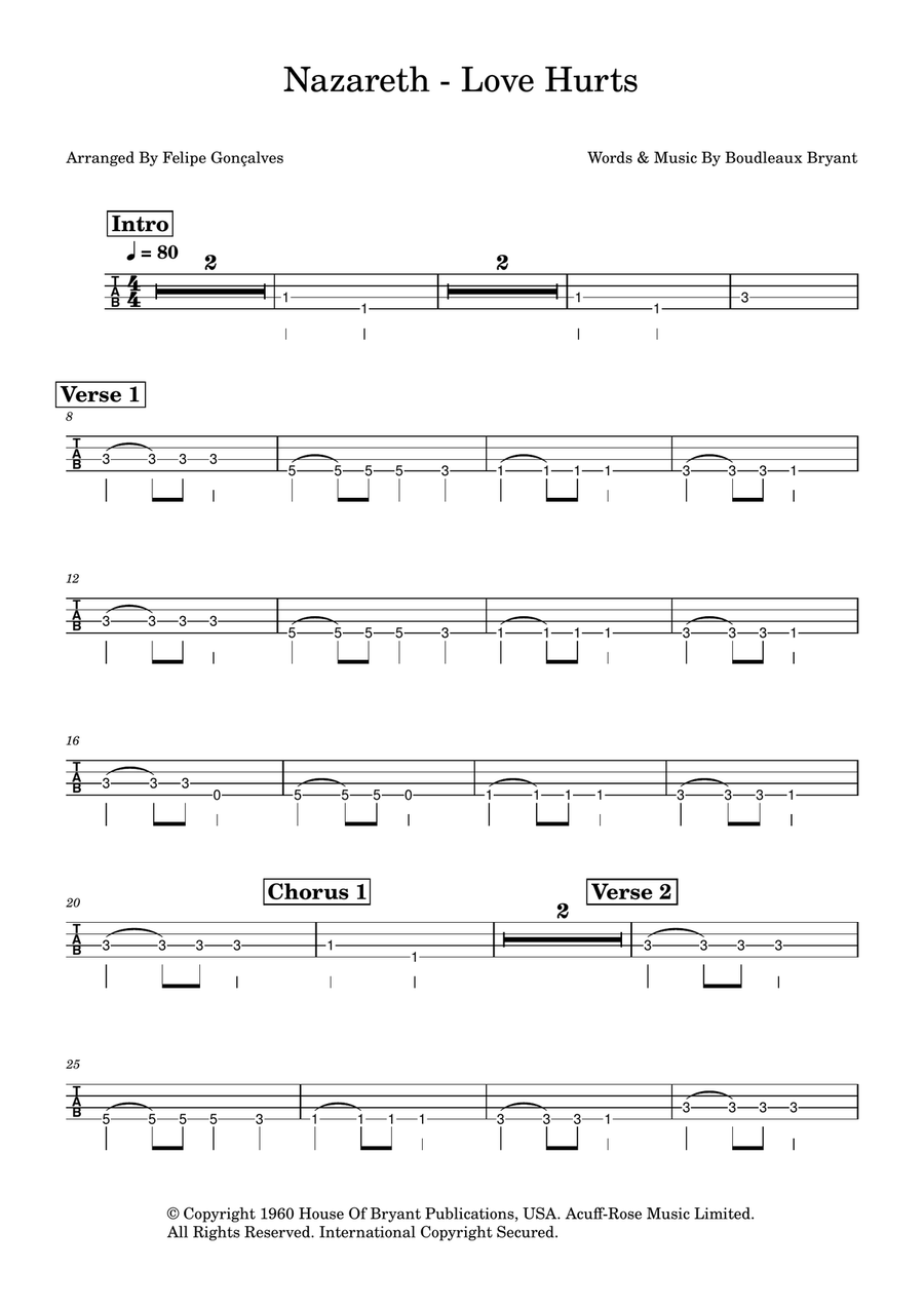 Love Hurts Guitar Tablature scores gallery preview page 1