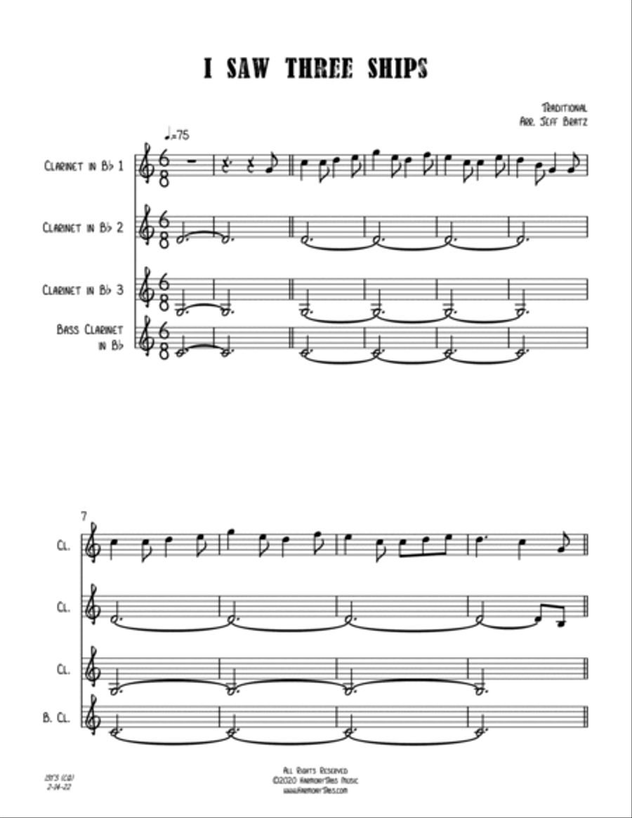 I Saw Three Ships (Clarinet Quartet) Clarinet Quartet scores gallery preview page 2