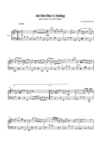 Air On The G String (from Suite No.3 in D Major) (Bach) - Piano image number null