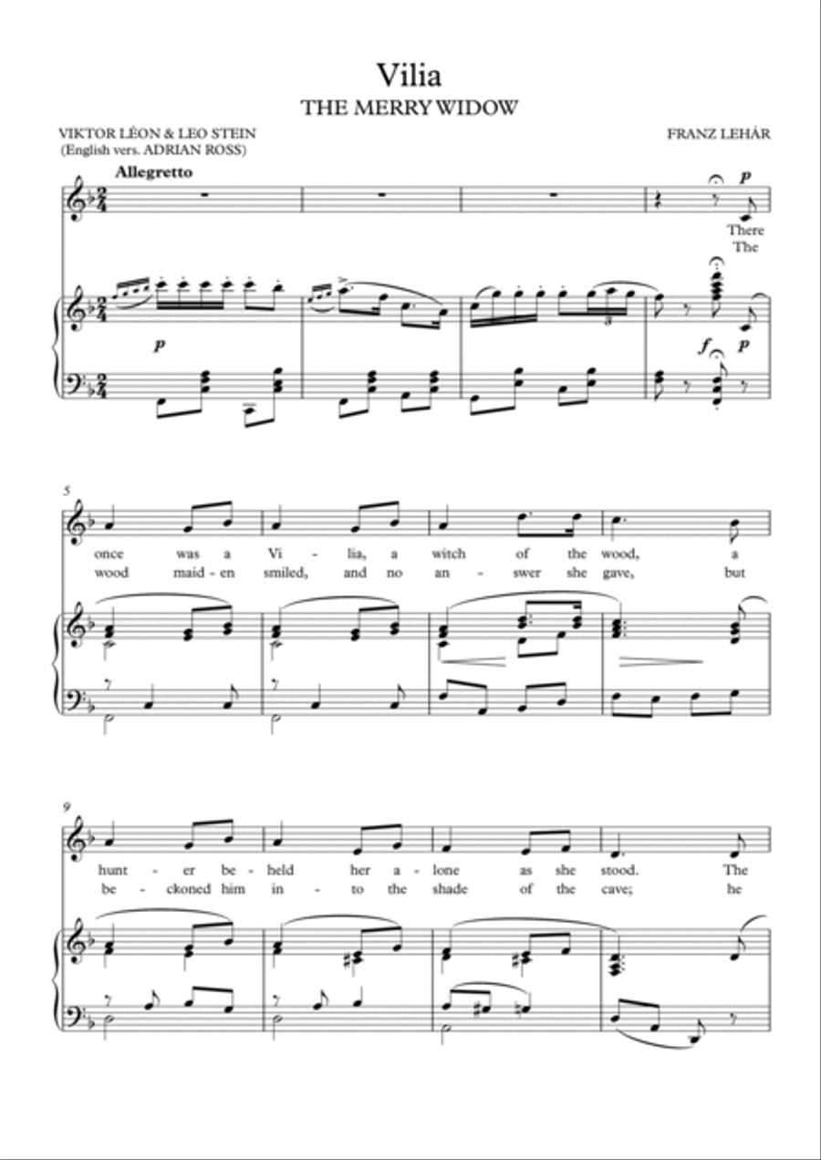 Vilia (English version) - The Merry Widow (F Major) Voice scores gallery preview page 2