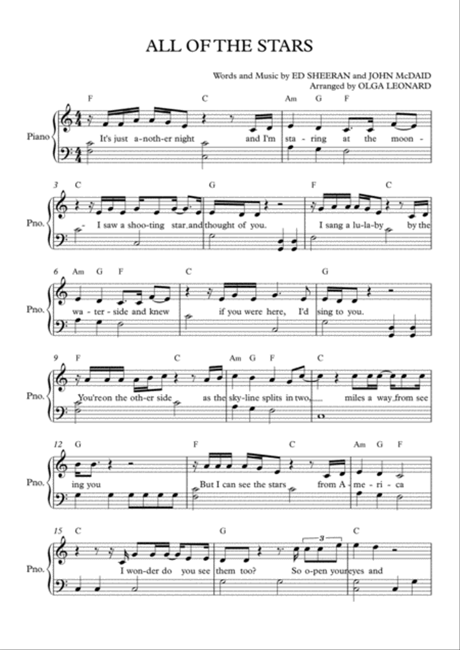 All Of The Stars Easy Piano scores gallery preview page 1