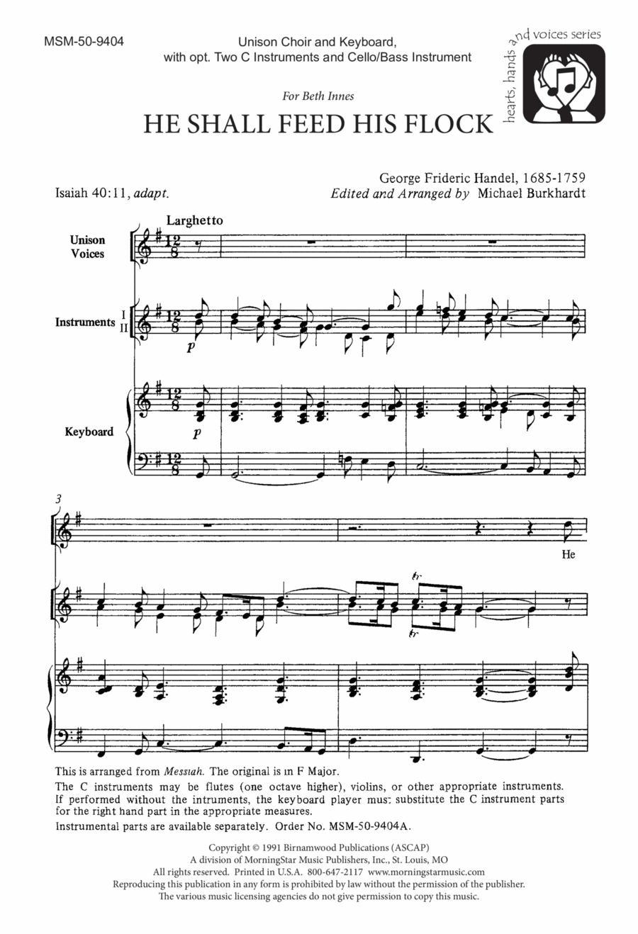 He Shall Feed His Flock He Shall Feed His Flock Unison Choir scores gallery preview page 1