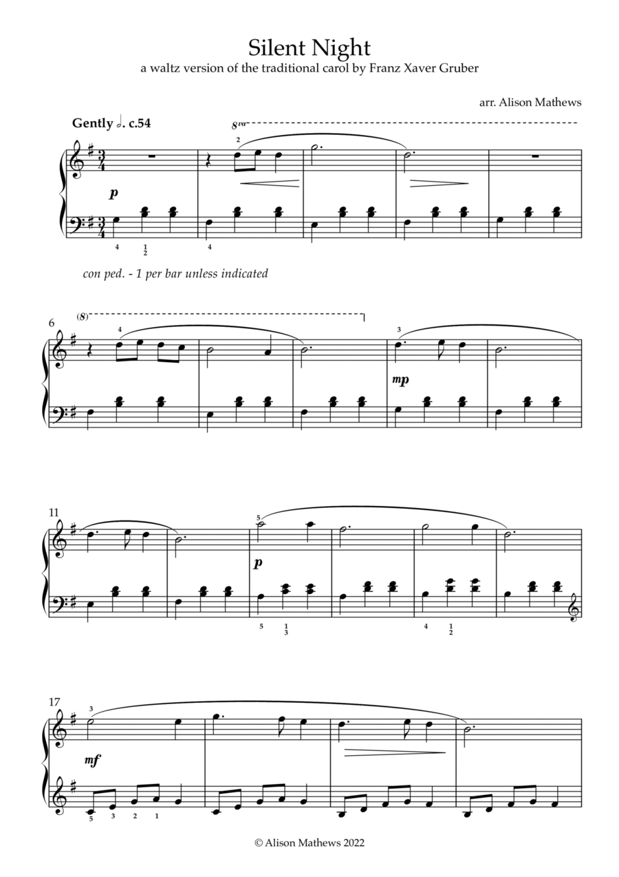 Silent Night - a piano solo waltz Piano Solo scores gallery preview page 1