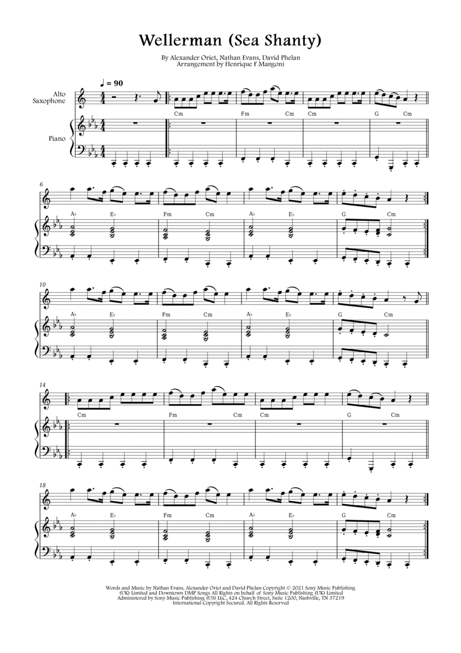 Wellerman Alto Saxophone scores gallery preview page 1