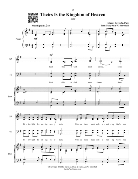 Theirs Is the Kingdom of Heaven, sacred music for SATB choir image number null