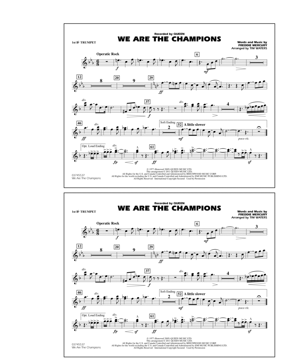 We Are The Champions - 1st Bb Trumpet Marching Band scores gallery preview page 1
