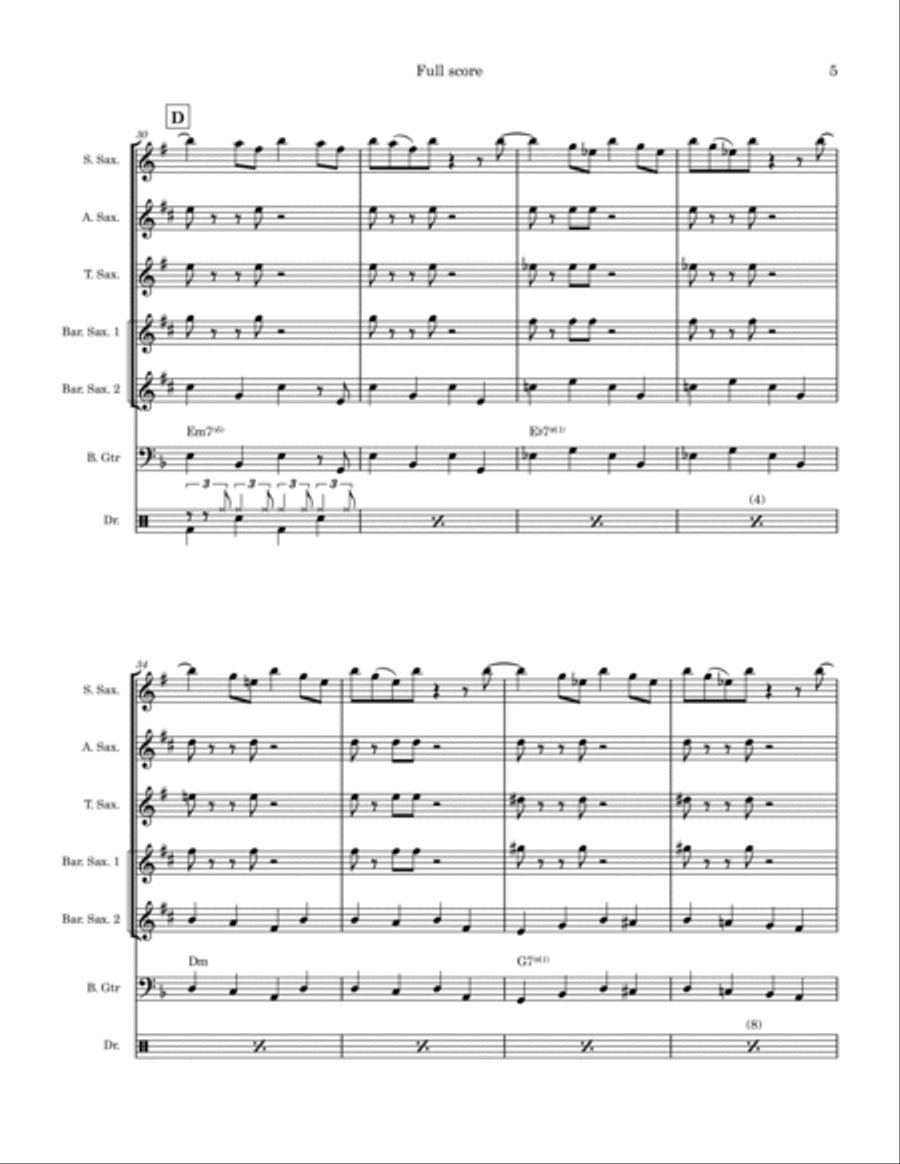 A Night In Tunisia Saxophone Quartet scores gallery preview page 5