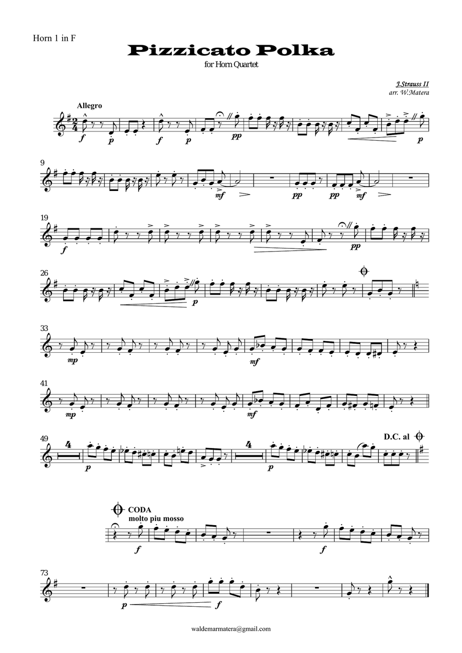 J. Strauss II - Pizzicato polka for Hron Quartet Brass Ensemble scores gallery preview page 3
