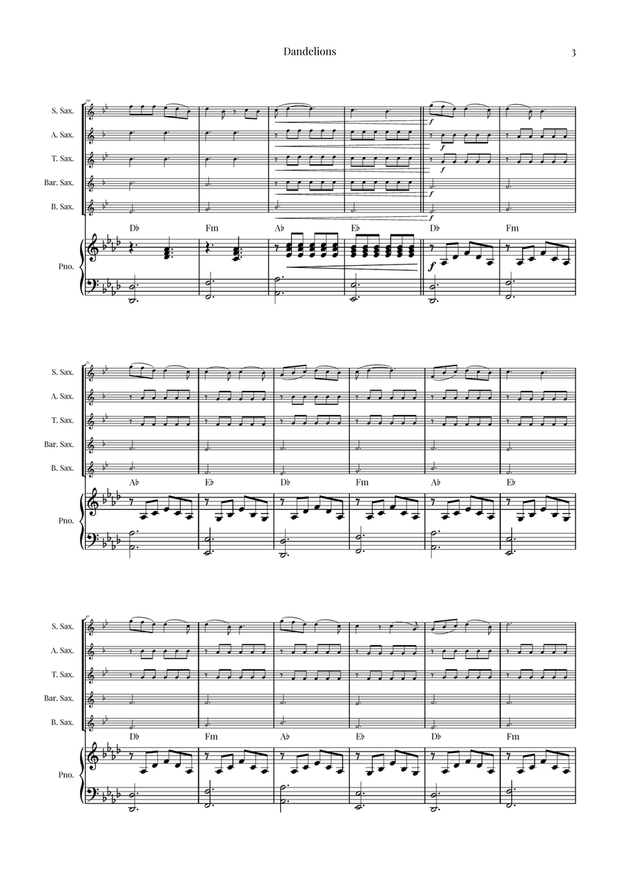 Dandelions Saxophone Quintet scores gallery preview page 3