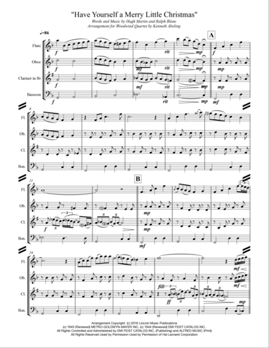 Have Yourself A Merry Little Christmas from MEET ME IN ST. LOUIS Woodwind Quartet scores gallery preview page 2