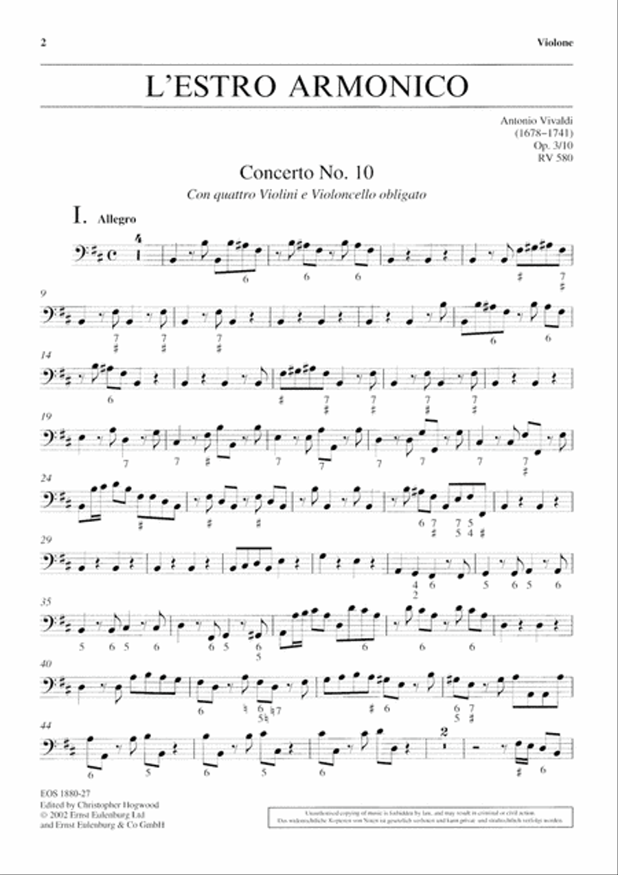 L'Estro Armonico Op. 3/10 RV 580 Double Bass scores gallery preview page 2