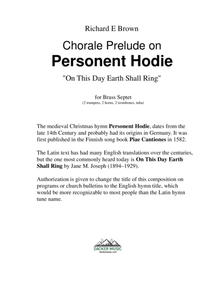 Chorale Prelude on Personent Hodie - Brass Septet image number null