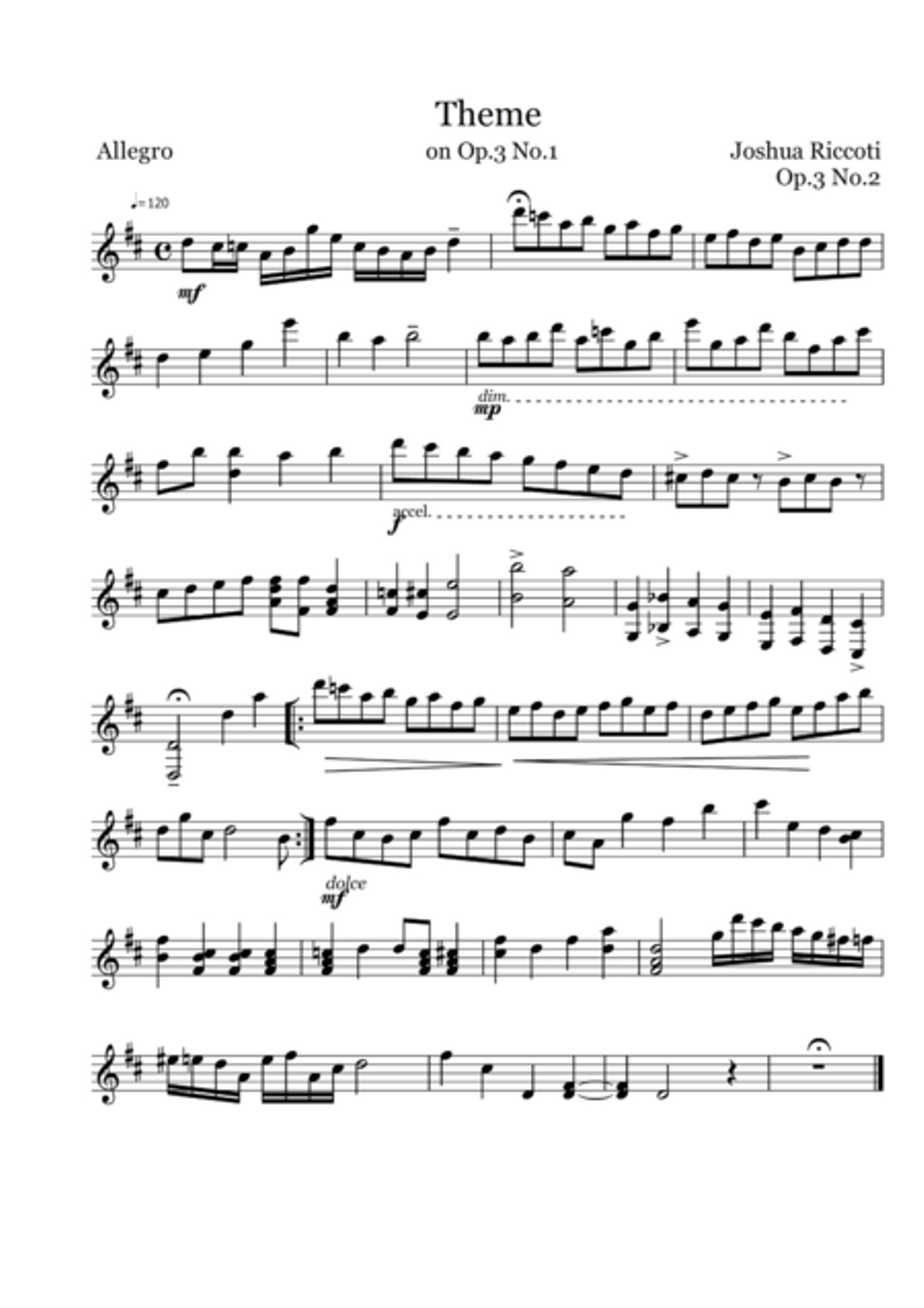 Theme on Op.3 No.1 Theme on Op.3 No.1 Violin Solo scores gallery preview page 1
