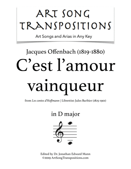 OFFENBACH: C'est l'amour vainqueur (transposed to D major)