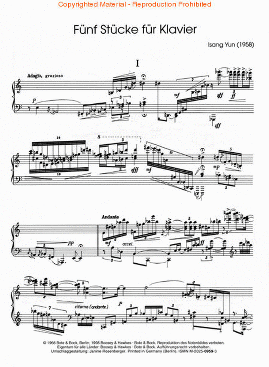 Funf 5 Stucke Fur Klavier 1958 Five Pieces For Piano