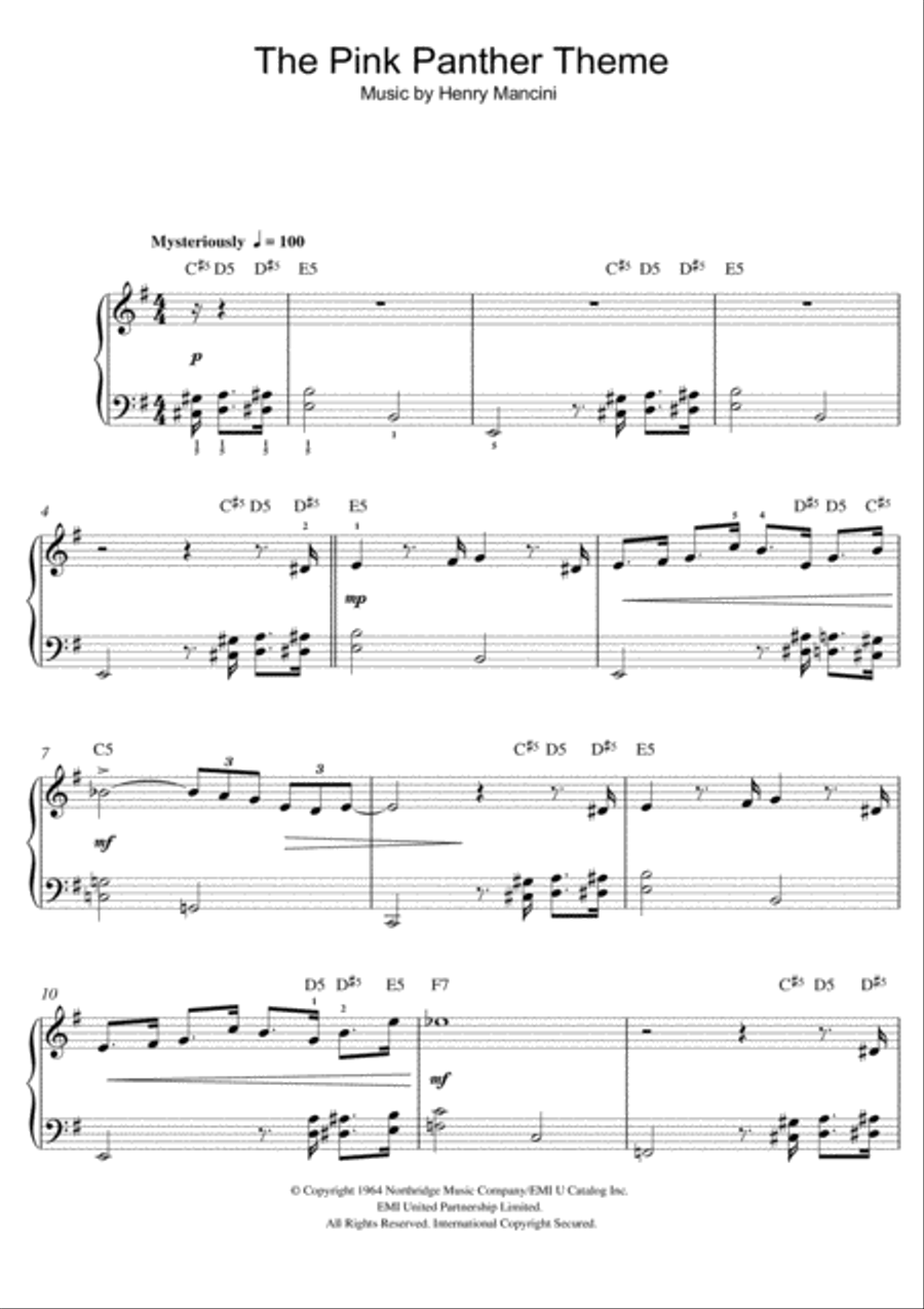 The Pink Panther Theme Piano scores gallery preview page 1