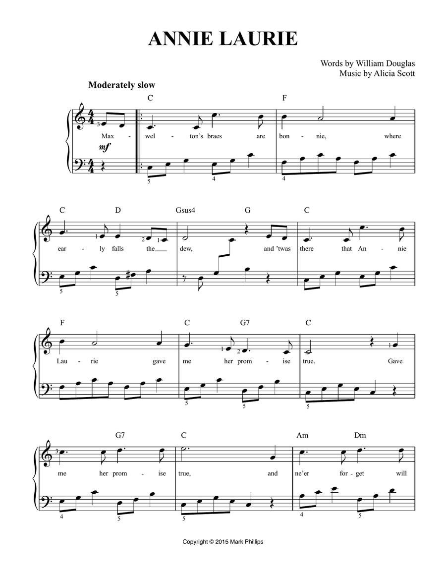 Annie Laurie Annie Laurie Easy Piano scores gallery preview page 1