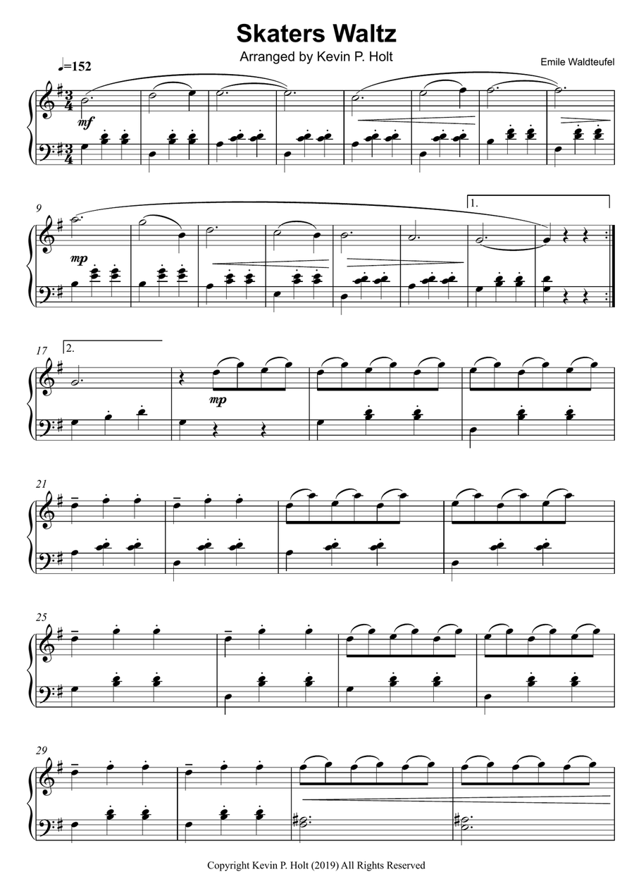 Skaters Waltz - Emile Waldteufel Easy Piano scores gallery preview page 1