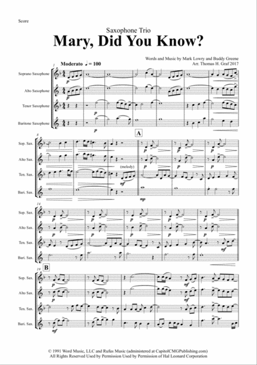 Mary, Did You Know? Woodwind Trio scores gallery preview page 1
