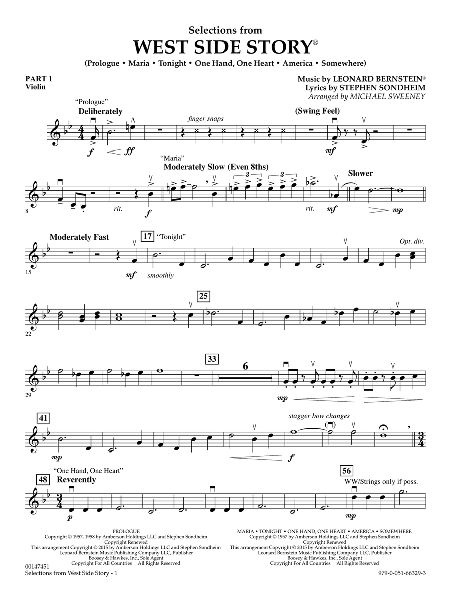 West Side Story (Selections for Flex-Band) (arr. Michael Sweeney) - Pt.1 - Violin Concert Band scores gallery preview page 1