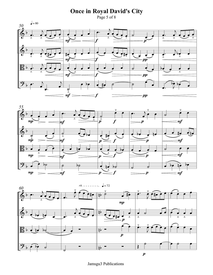 Once in Royal David's City for String Quartet String Quartet scores gallery preview page 5