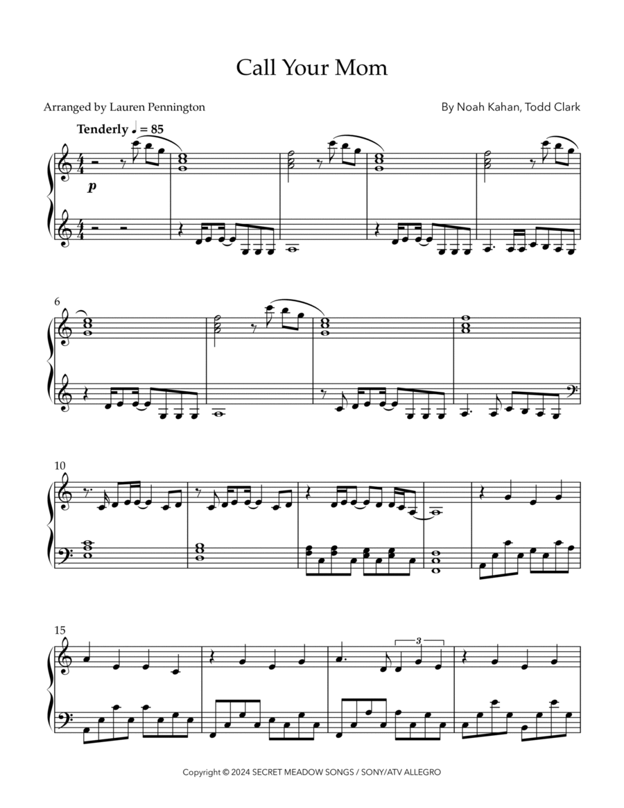 Call Your Mom Piano Solo scores gallery preview page 1