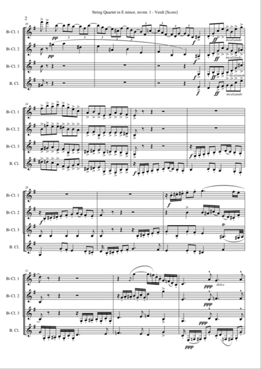 Quartet in E minor, mvmt.1 (Clarinet Quartet) Clarinet Quartet scores gallery preview page 2