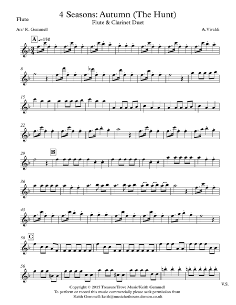 4 Seasons: Autumn (The Hunt) Flute and Clarinet Woodwind Ensemble scores gallery preview page 4