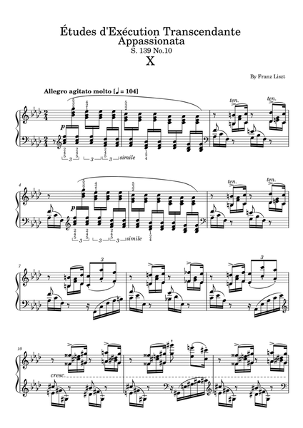 Franz Liszt S.139 No.10 in F minor Transcendental tude No.10 Appassionata image number null
