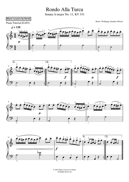 Rondo Alla Turca (EASY PIANO) Sonata A-major No. 11, KV 331 [Wolfgang Amadeus Mozart] image number null